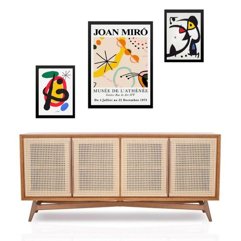 Set 3 Quadros Obras de Miró - com Vidro: Moldura Branca