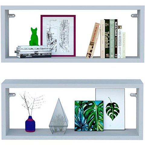 Kit 2 Nicho Retangular Branco 60x15x10p Decorativo Mdf