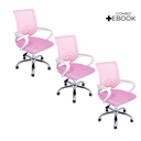 Ver imagem 2 de Kit 3 Cadeiras de Escritório Begonia Mesh Ergonômico Rosa + E-book