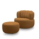 Ver imagem 2 de Conjunto Sala de Estar Decorativo Mariele Poltrona Base Giratória em Aço com Puff Couro Caramelo G88