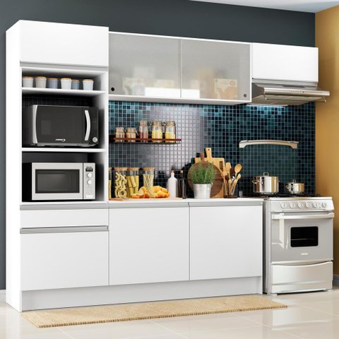 Armário de Cozinha Completa 240cm Branco Topazio Madesa 01
