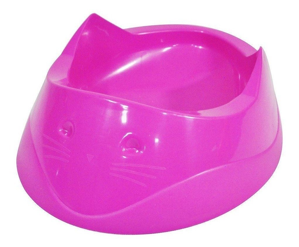 Comedouro Plástico Cara Do Gato 200 Ml - Rosa Furação Pet