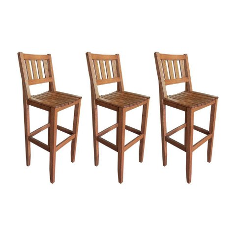 Kit com 3 Banquetas Madeira Maciça Mineira para Area Externa Malbec - Cor: Marrom