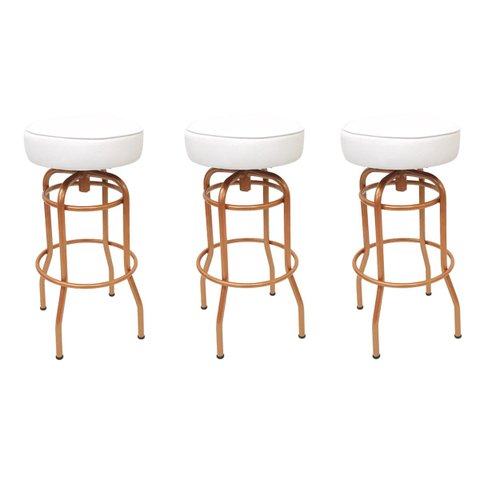 Kit 3 Unidades Banqueta Altura 65cm Bar Giratória cor Cobre assento branco Poltronas do Sul Banqueta