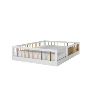 Cama Casal Montessoriana Quarto Moderno Grade de Proteção Lateral Criança Cercado Cor Branco