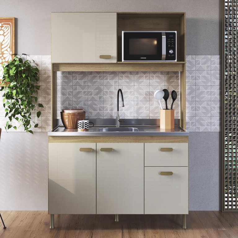 Cozinha Compacta Veneto 120cm 4 Portas 1 Gaveta