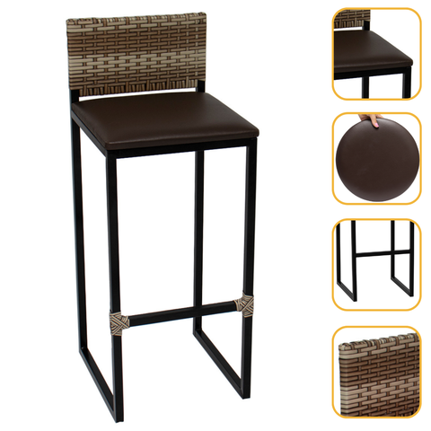 Banqueta Quadrada Junco Cappuccino para Balcão Ilha Cozinha Área Gourmet Bancada Piscina Bar