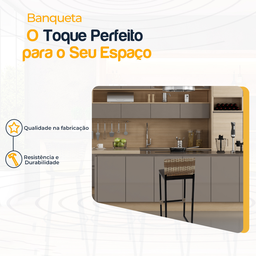 Banqueta Quadrada Junco Cappuccino para Balcão Ilha Cozinha Área Gourmet Bancada Piscina Bar - 3