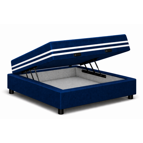 Kit Cama Box Baú Solteiro 88x188 cm + Colchão Molas Ensacada Solteiro 20 cm Azul Suede
