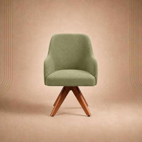 Poltrona Decorativa Alaska Giratória Suede Base Madeira Verde Oliva Mobília Decor