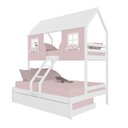 Ver imagem 2 de Treliche Casal/ Solteiro Casinha Encantada Madeira Maciça Rosa/ Branco Megamobilia