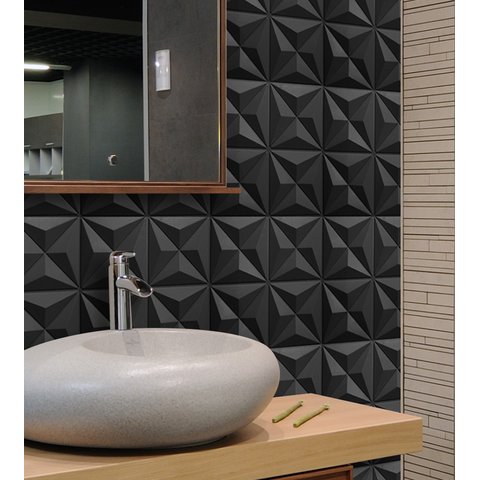 Kit 30 Placas PVC 3d Revestimento De Parede Decorativa Estrelar Preto 25 cm