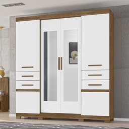 Guarda Roupa Aracaju 8 Portas e 4 Gavetas com Espelho Naturale/Branco - PR Móveis - 2 Guarda Roupa Aracaju 8 Portas e 4 Gavetas com Espelho Naturale/Branco - PR Móveis - 2