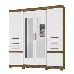 Guarda Roupa Aracaju 8 Portas e 4 Gavetas com Espelho Naturale/Branco - PR Móveis - 1 Guarda Roupa Aracaju 8 Portas e 4 Gavetas com Espelho Naturale/Branco - PR Móveis - 1