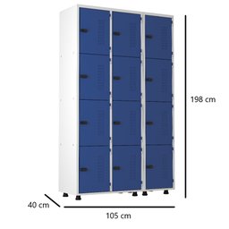 Armário Roupeiro Aço 12 Portas Academia Guarda Volume Trinco Azul - 3