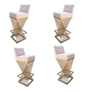 Kit 04 Banquetas Luma Base de Ferro Sued Bege - D'classe Decor