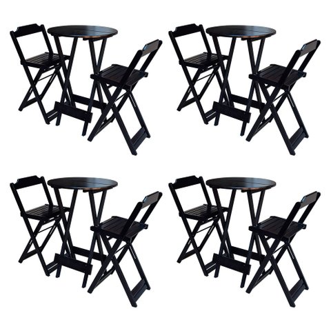 Kit 4 Jogos de Mesa Bistrô de Madeira com 2 Cadeiras Dobrável Ideal para Bar e Restaurante Tabaco