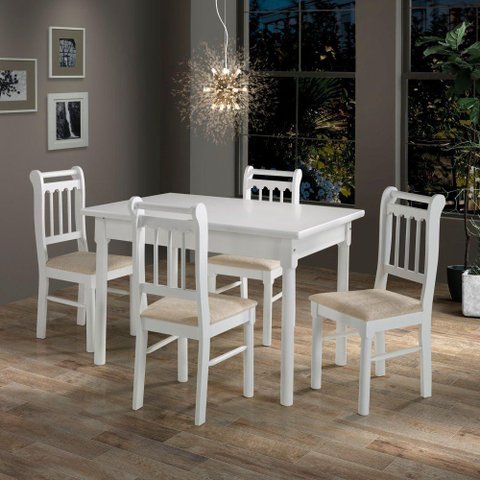 Conjunto Sala de Jantar Madeira Maciça 4 Cadeiras Branco