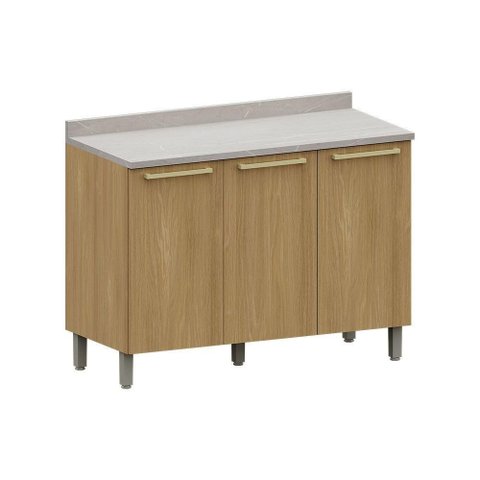 Balcão Cozinha P/ Pia 120cm 3 Pts C/ Tampo Elegance Luciane Freijó Quartzo Bege