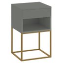 Ver imagem 3 de Mesa de Cabeceira Industrial Pé de Aço 1 Gaveta Corrediça Telescópica 1 Nicho - Cinza/pé Dourado