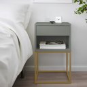 Ver imagem 2 de Mesa de Cabeceira Industrial Pé de Aço 1 Gaveta Corrediça Telescópica 1 Nicho - Cinza/pé Dourado