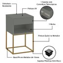 Ver imagem 7 de Mesa de Cabeceira Industrial Pé de Aço 1 Gaveta Corrediça Telescópica 1 Nicho - Cinza/pé Dourado