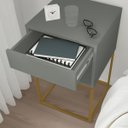 Ver imagem 6 de Mesa de Cabeceira Industrial Pé de Aço 1 Gaveta Corrediça Telescópica 1 Nicho - Cinza/pé Dourado