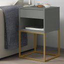 Ver imagem 1 de Mesa de Cabeceira Industrial Pé de Aço 1 Gaveta Corrediça Telescópica 1 Nicho - Cinza/pé Dourado