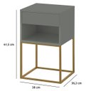 Ver imagem 3 de Mesa de Cabeceira Industrial Pé de Aço 1 Gaveta Corrediça Telescópica 1 Nicho - Cinza/pé Dourado