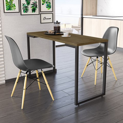 Conjunto Mesa de Cozinha Prattica Industrial 120cm e 2 Cadeiras Eames F02 Castanho/Preto -