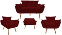 Ver imagem 1 de Kit Namoradeira + 2 Poltronas + 1 Puff Decorativo Opala Suede Marsala Pés Madeira Ms Decor