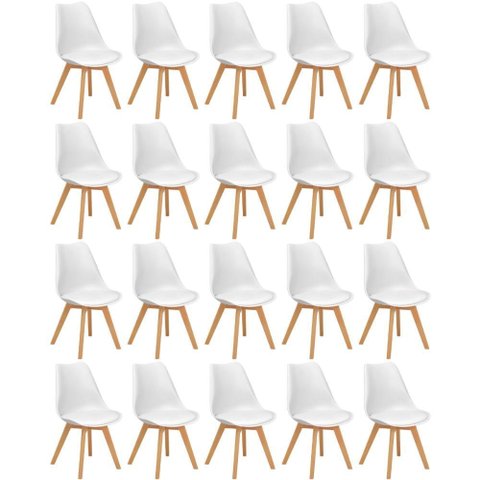 Conjunto 20 Cadeiras de Jantar Eames Wood Leda Design Estofada - Branco