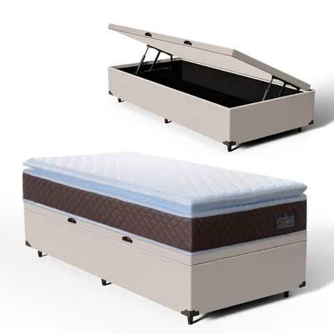 Cama Box Baú com Colchão de Espuma D33 Pillow Top Comfort Luxo Solteiro 88 Cm