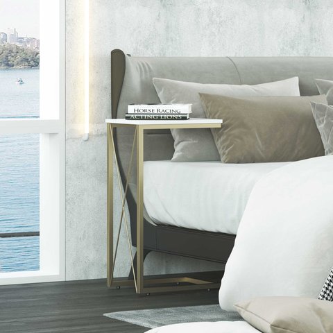 Mesa de Cabeceira Aço Carbono Base Dourada Light X Branco