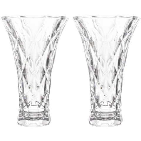 2 Vasos de Vidro Lyor Diamond Transparente 13x20cm Decorativo para Arranjo de Flores