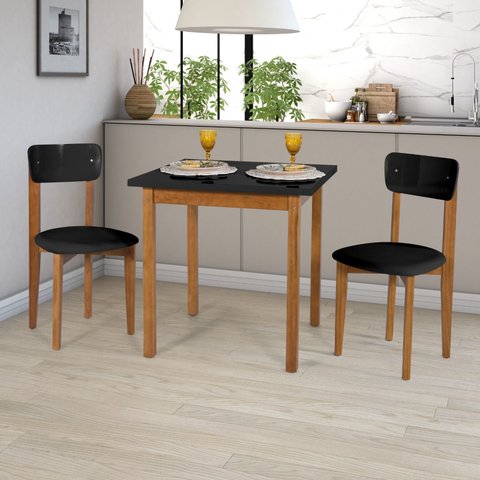 Conjunto de Mesa de Jantar Ravilar Base Madeira Maciça com 2 Cadeiras