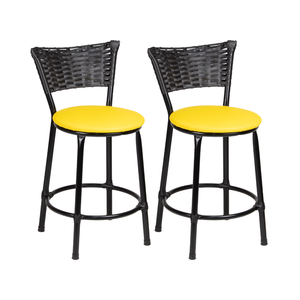 Kit 2 Banquinhos Baixo Cozinha Americana de Fibra Sintetica:preto/amarelo