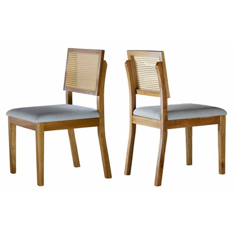 Par Cadeiras Hera Madeira Maciça Encosto Rattan