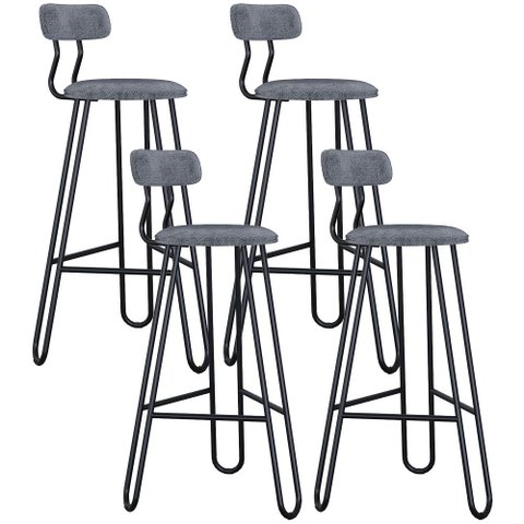 Kit 04 Banqueta Alta Bar Cozinha Sala de Jantar Áris C01 Preto Linho Prata - Lyam Decor