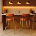 Ver imagem 2 de Banqueta Cozinha Média com Encosto Londres Kit 2 PU Aço Industrial Dourado D03 - D'Rossi