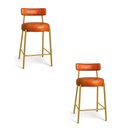 Ver imagem 1 de Banqueta Cozinha Média com Encosto Londres Kit 2 PU Aço Industrial Dourado D03 - D'Rossi