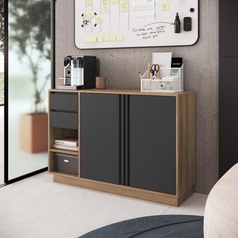 Armário Baixo para Escritório 2 Portas 2 Gavetas Mel/Grafite Office