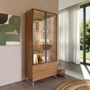 Ver imagem 1 de Cristaleira 2 Portas c/ Vidro Reflecta e LED 2 Gavetas Atria 76cm – Canella – Champanhe