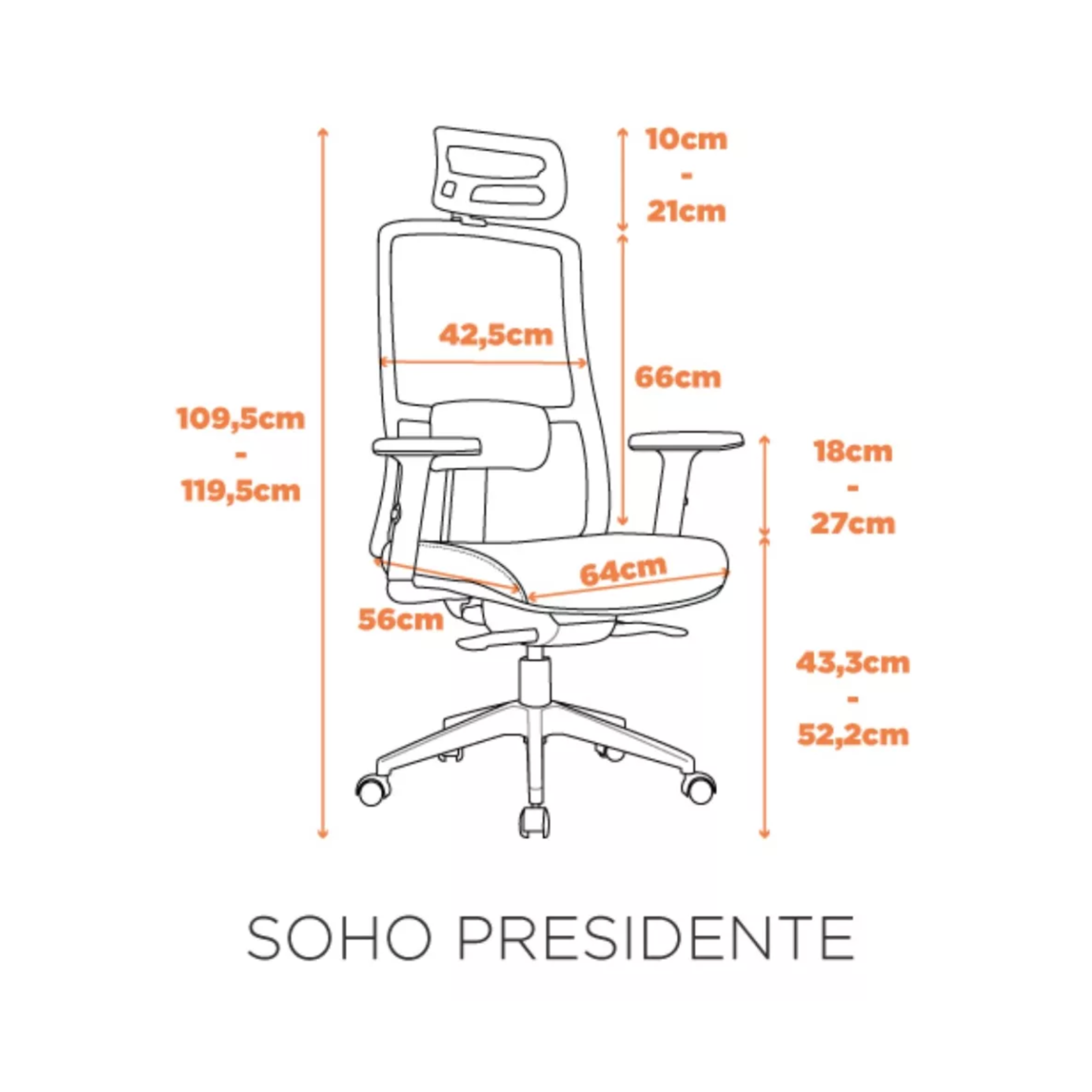 Cadeira Soho Presidente - Preta Fratini - 7