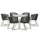 Ver imagem 1 de Mesa com 6 Cadeiras de Jantar Roma 120cm e Noronha em Alumínio Fendi Corda Náutica Estofado 5 Trama