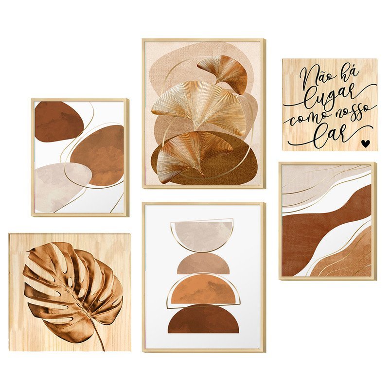 Kit 6 Quadros Decorativos para Sala Estar com Moldura Caixa e Folhas Frases Lar - 5