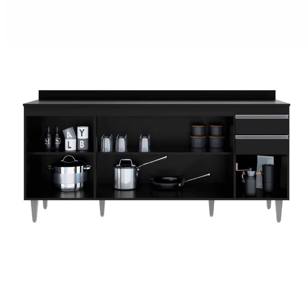 Balcão Ágatha 180cm S/ Tampo - Vallisa Decor:preto - 2