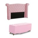 Ver imagem 1 de KIT + Cabeceira Com Recamier Baú Dunas Princesa em captonê 1,60 Casal Cama Box Rosa Bebê Corino Dala