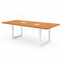 Ver imagem 2 de Mesa de Reunião Industrial 250x90cm com 2 Caixas de Tomadas Freijó e Branco