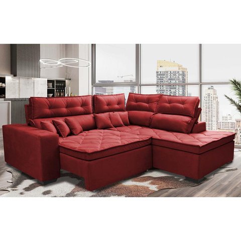 Sofá de Canto 2,60x2,36m Retrátil e Reclinável com Molas Cama inBox Platinum Direito Suede